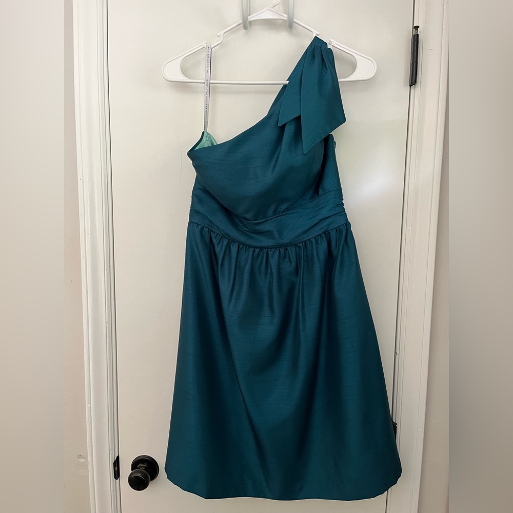 Jenny Yoo One Shoulder Teal Semi-Formal Dress, size 4